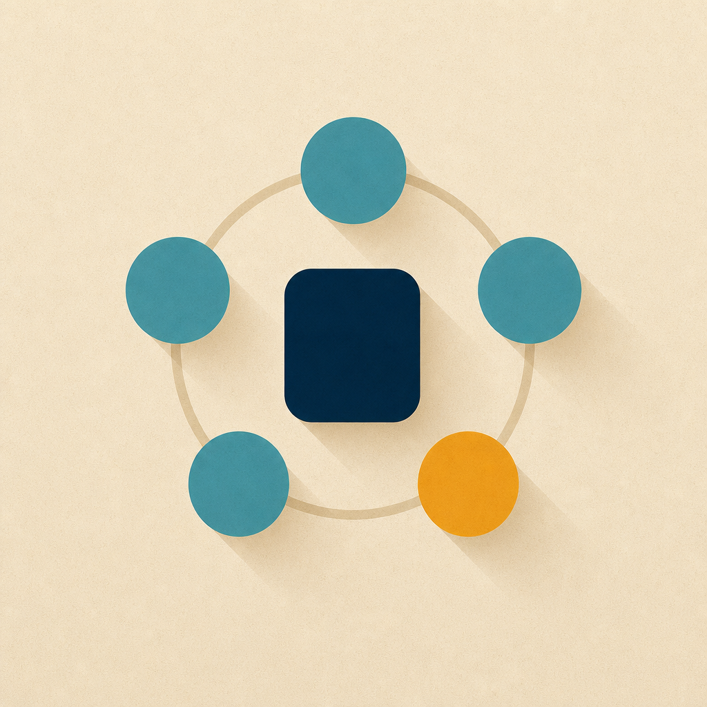 A ring of circles gathered around one shared record — nonprofits, associations and foundations.