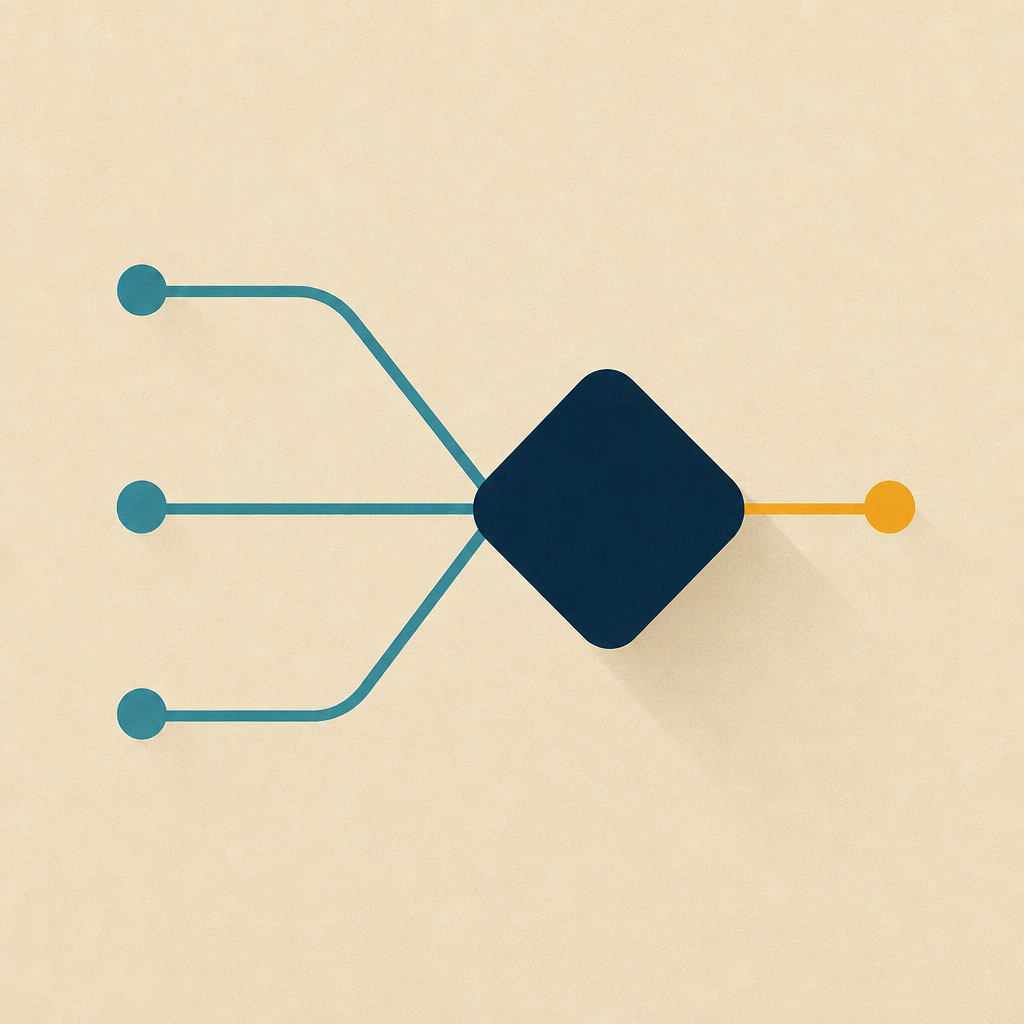 Three input lines converging into one decision point — VC firms and investment committees.
