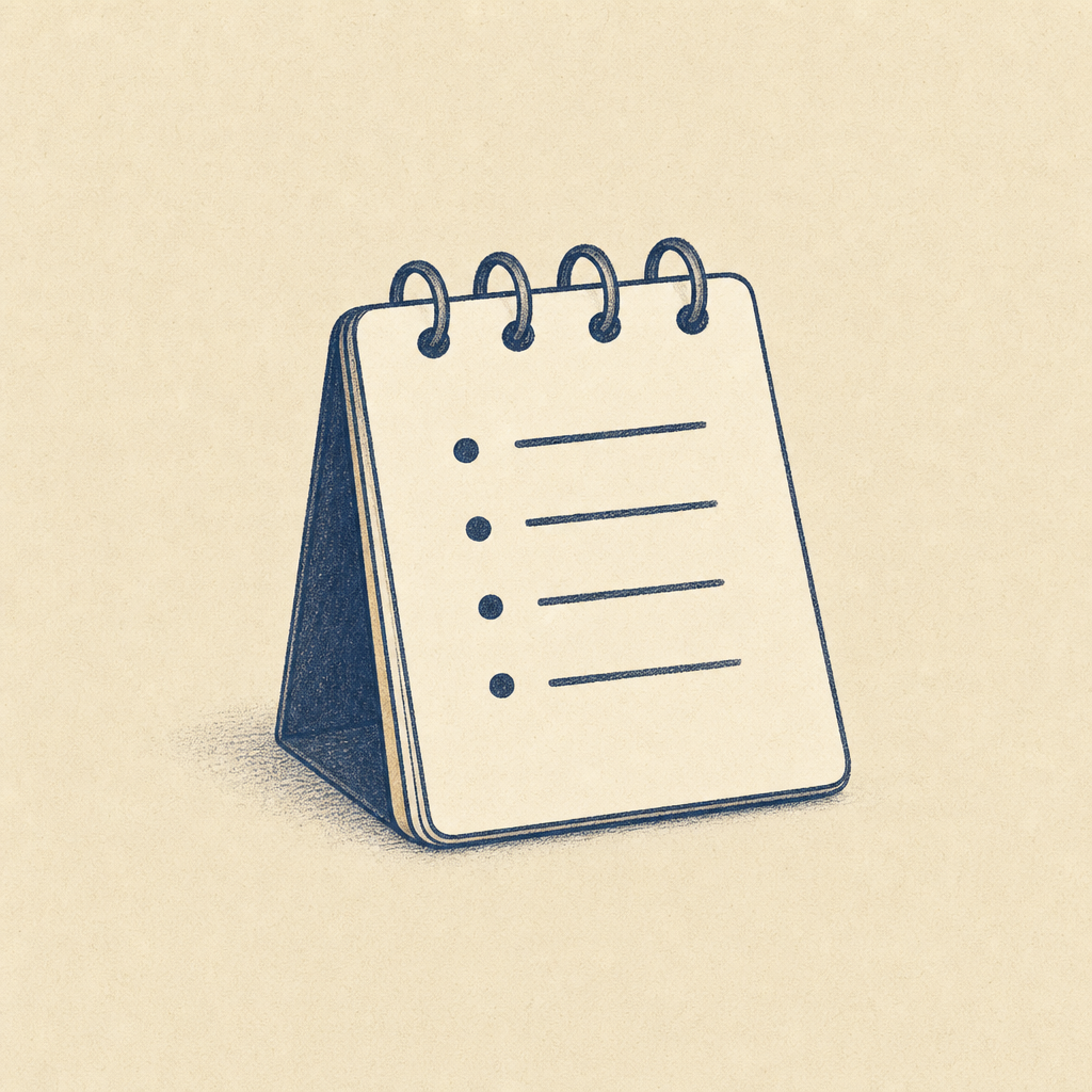 Spiral notepad with bullet lines — board agenda.