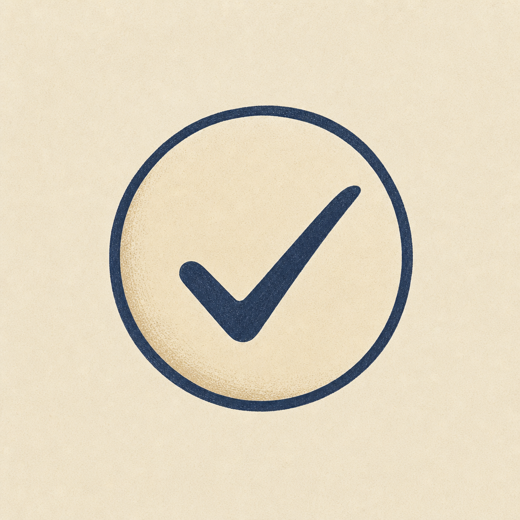 Circle containing a checkmark — board decision.