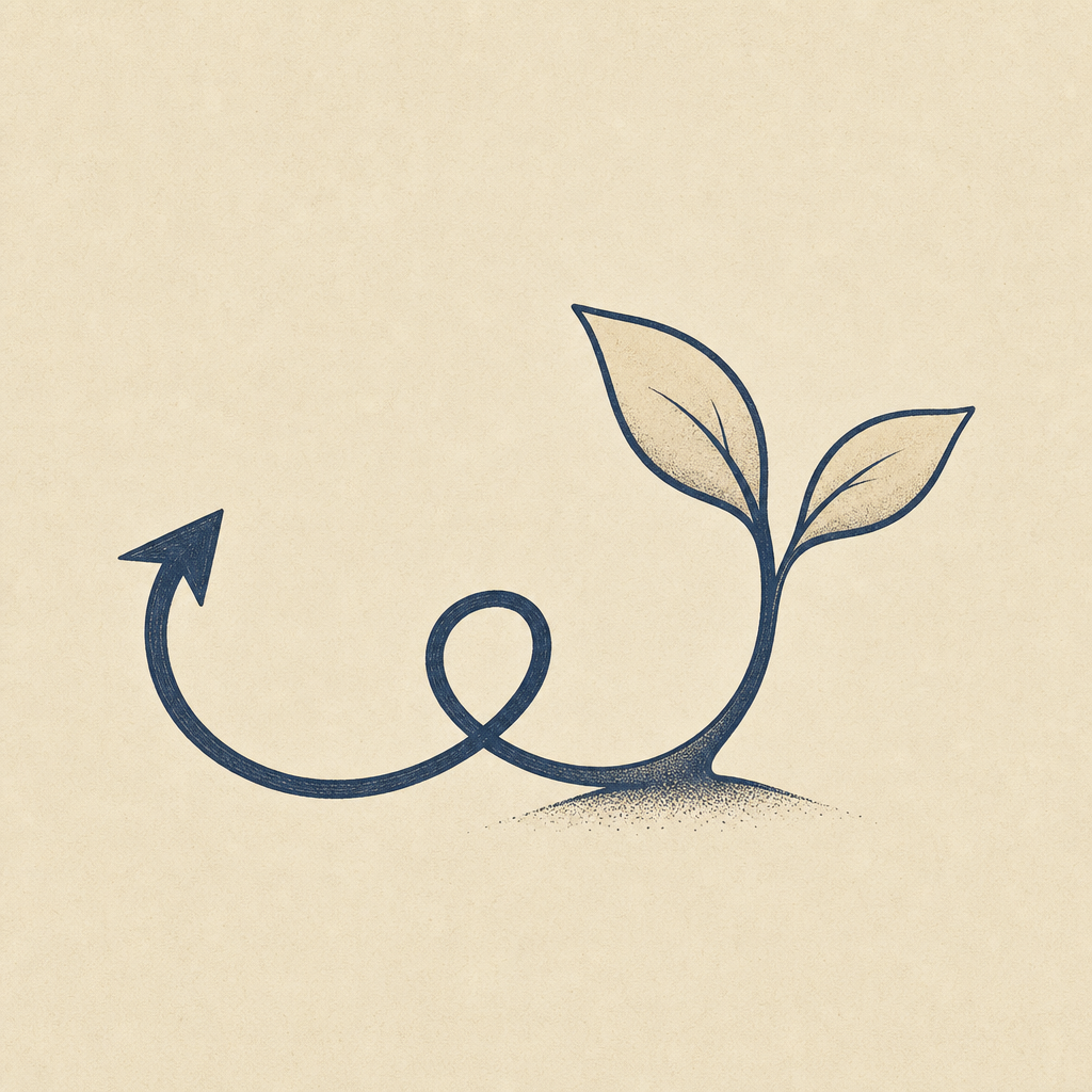 Looping arrow into a sprouting plant — follow-up.